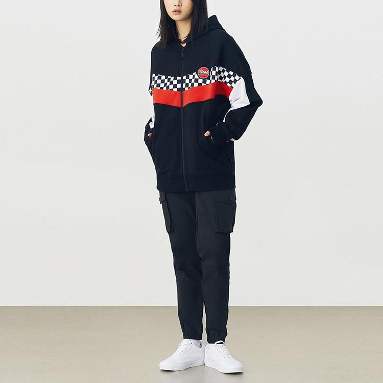 Vans American Vintage Black And White Checkerboard Patchwork Hooded Zip-Up Jacket Unisex Jacket VN0A4UTOBLK