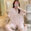 Summer cotton silk pajamas women's thin short-sleeved cardigan cute bow can be worn outside artificial cotton loungewear set