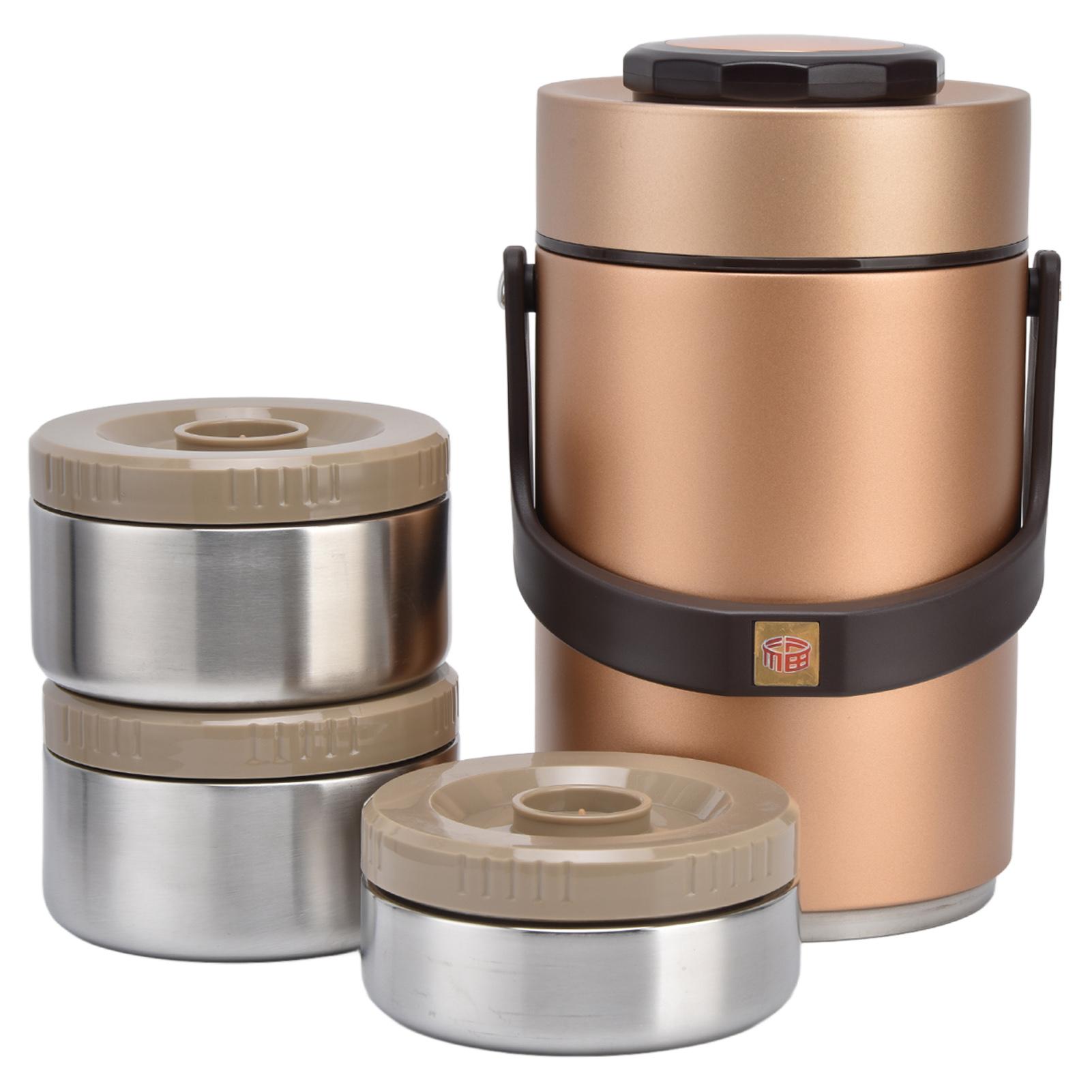 

2.3L Vacuum Lunch Box 304 Stainless Steel 3 Layers Prevent Leakage Insulated Food Container for Work Travel золотой