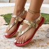 New summer woven toe sandals fashionable solid color herringbone flat beach women's sandals