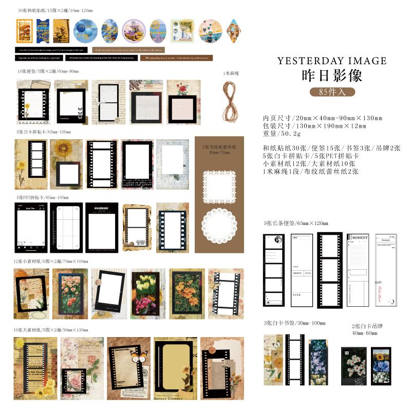 

85pcs/pack Time Speaks Series Creative Retro Aesthetic Border Stickers Material Pack DIY Handmade Scrapbooking Decor Material