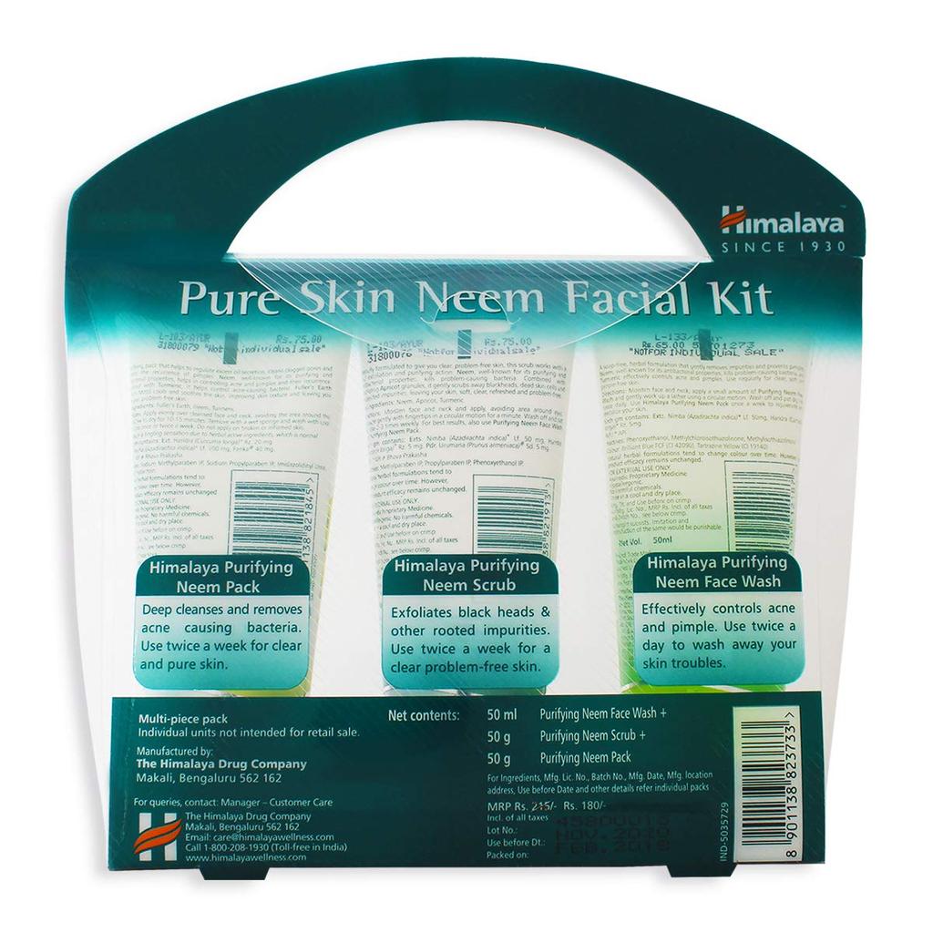 Himalaya Pure Skin Neem Facial Kit 50ml Face Wash 50g Scrub 50g Pack Acne Control Deep Cleansing Herbal Skin Care
