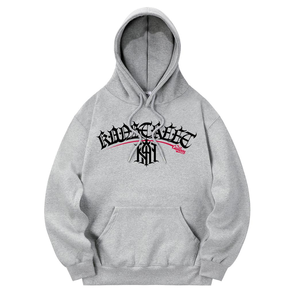 Khg0159 Lettering Kan Symbol Fleece-Lined Hoodie - Gray