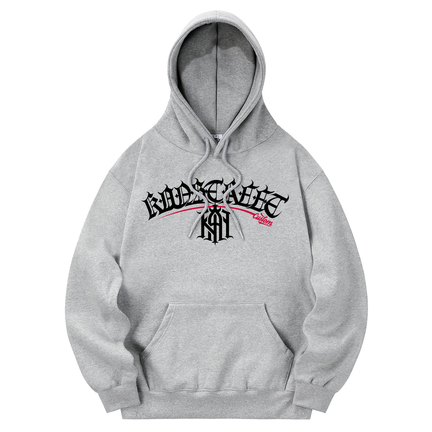 Khan 6312 Khg0159 Lettering Khan Symbol Fleece-Lined Hoodie - Gray L