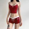 Summer Sporty Casual Two-Piece Set: Embroidered Sling Vest & Shorts for Girls