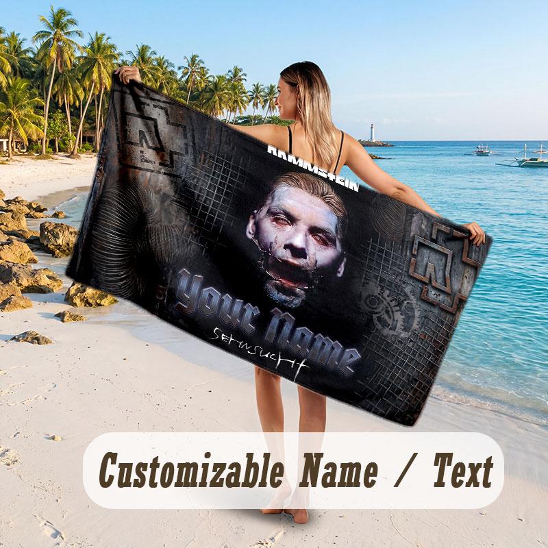 Custom Name Large Beach Towel,Rammstein Quick Absorbent Towel For Outdoor Travel Poolside