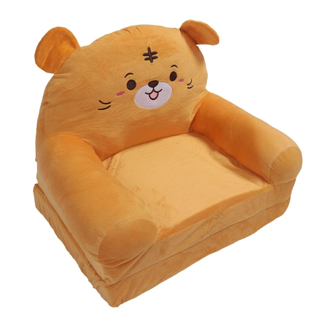 Kids Folding Sofa Plush Fabric Sponge Cartoon Pattern Toddler   Open Couch for Rest Rding