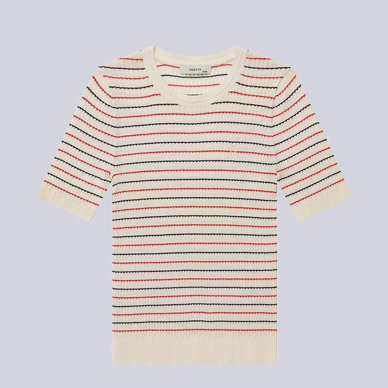 HAZZYS Women's Contrast Striped Short Sleeve Knit Top