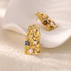 Vintage Blue Zircon Textured Stainless Steel Earrings Women 18K Gold-plated Artificial Pearl Earring Chunky Jewelry Accessories
