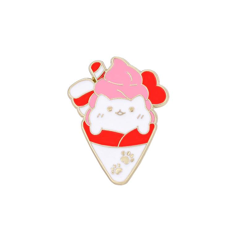 Sweet Pink Cute Cat Ice Cream Enamel Brooch Alloy Metal Badge Decorative Pin for Backpack Bag Clothing Accessory Lovely Cat Badge