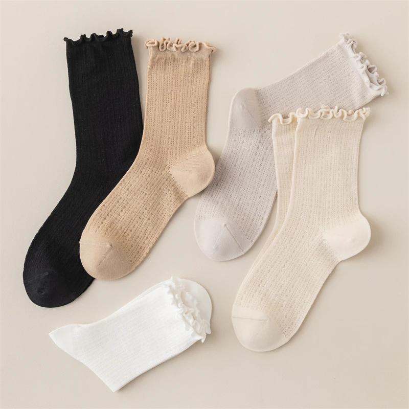 Neue Damen Socken Hohe Qualität Sommer Mode Lässig Lange Socken Einfarbige Koreanischer Stil Wellensaum Netz Atmungsaktiv Einfach Dünn