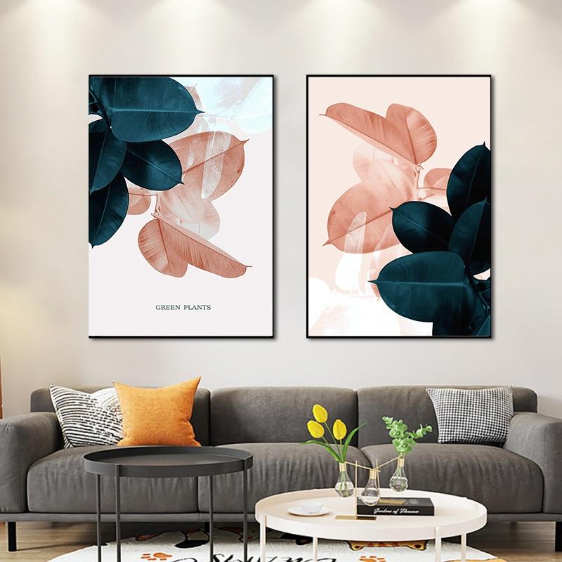 Abstrakt Löv Canvas Målning Modern Grön Växt Rosa Löv Väggkonsttryck Dekorativ Bild Modern Vardagsrumsinredning Oramad