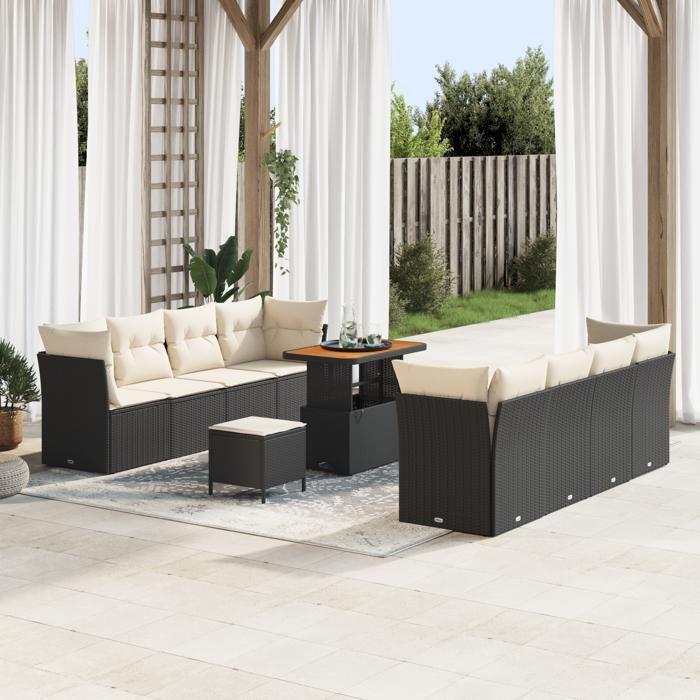 VidaXL Ensemble de jardin 11 pièces avec coussins en rotin noir, idéal pour le patio, le balcon 3363410