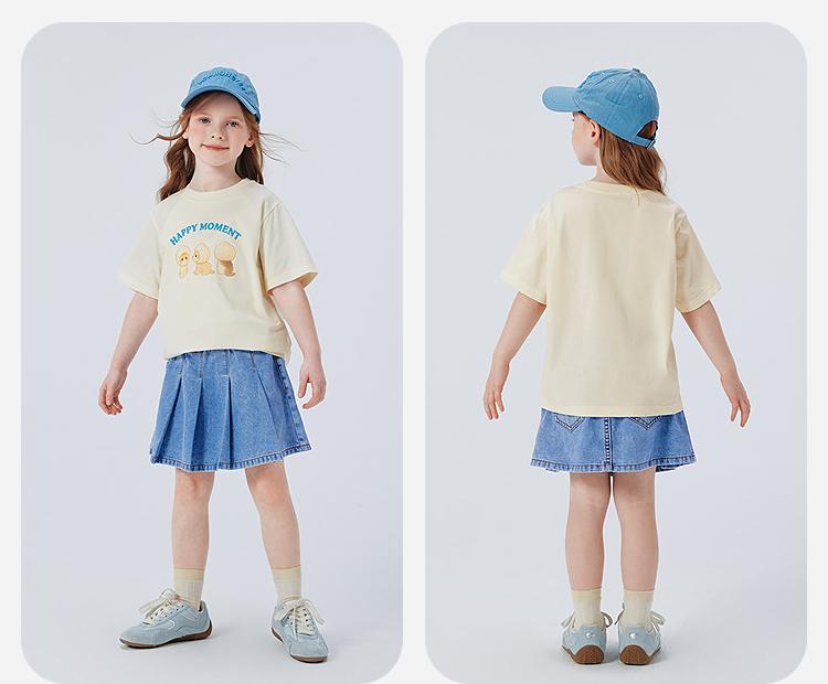 Mini Balabala Baby Short sleeved T-shirt with quick drying and cool feeling, breathable and cute kitten children's top 2026 new style