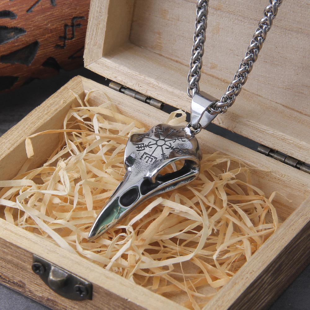 Men Viking Raven Pendant Necklace Stainless Steel Crow Necklace For Male Cool Fashion Jewelry Berserk Rune Retro Pirate Style