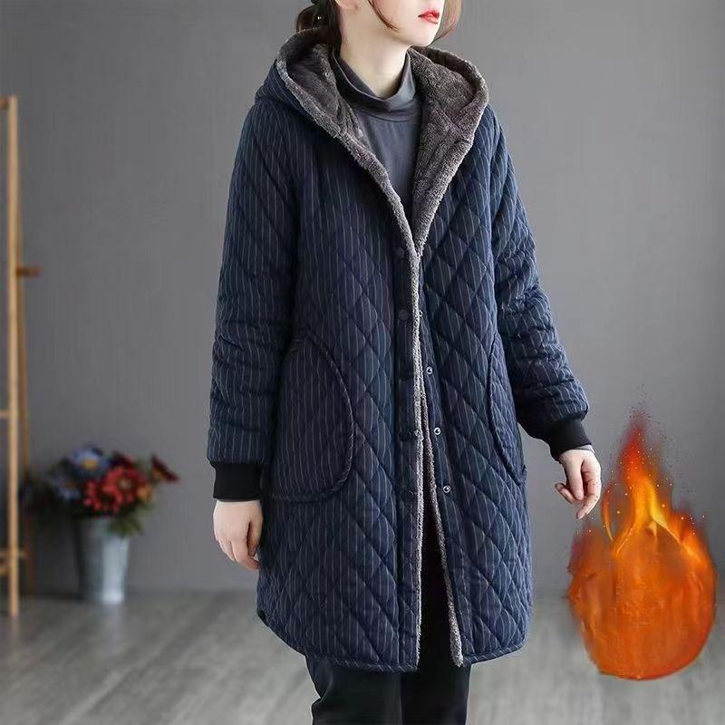 Winter Thickened Cotton Coat for Middle Aged Women Hooded Loose Warm Jacket Plus Size Winter Clothing
