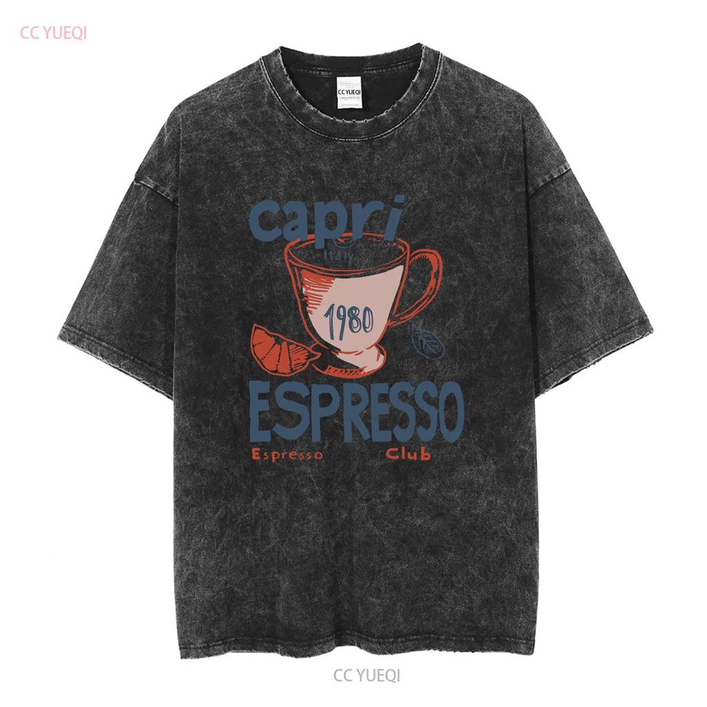Capri Italy Espresso Club 1980 T Shirt Soft Vintage Cotton vintage Washed Casual Slightly Unisex streetwear Comfortable fashion