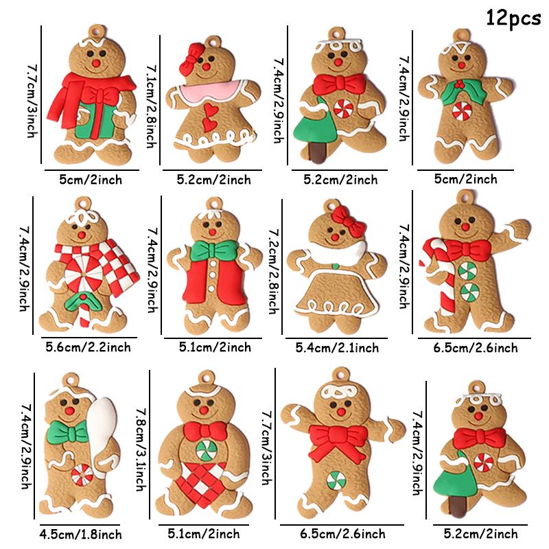 

6/10/12pcs Gingerbread Man Christmas Pendant DIY Xmas Scene Gift Box Pendant Happy New Year Gifts Tree Decorations Party Supply Random-6PCS