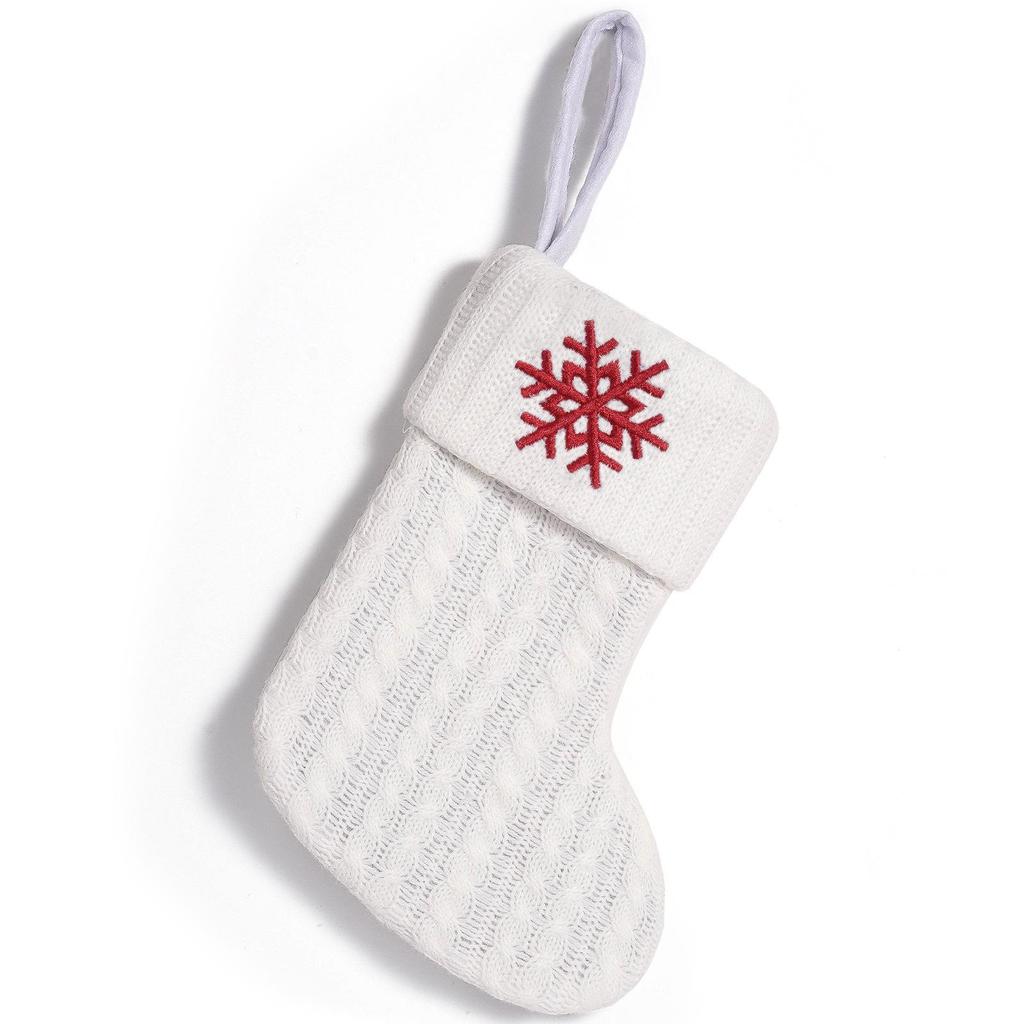 Cross-Border White Knitted Christmas Stocking with Letter Embroidery – Decorative Gift Bag Ornament.