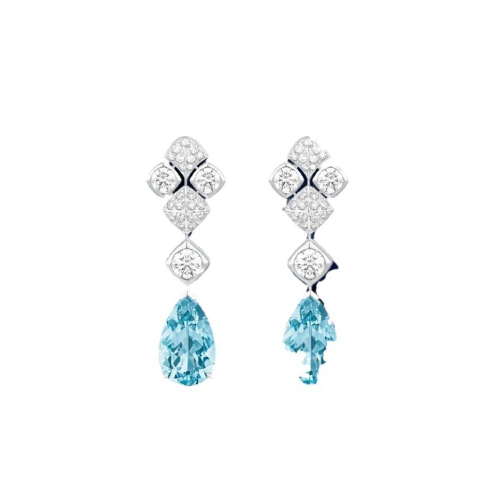Luxury Santa Maria Aquamarine Stud Earrings High Carbon Diamond Accents Long Dangle Earrings Women Jewelry
