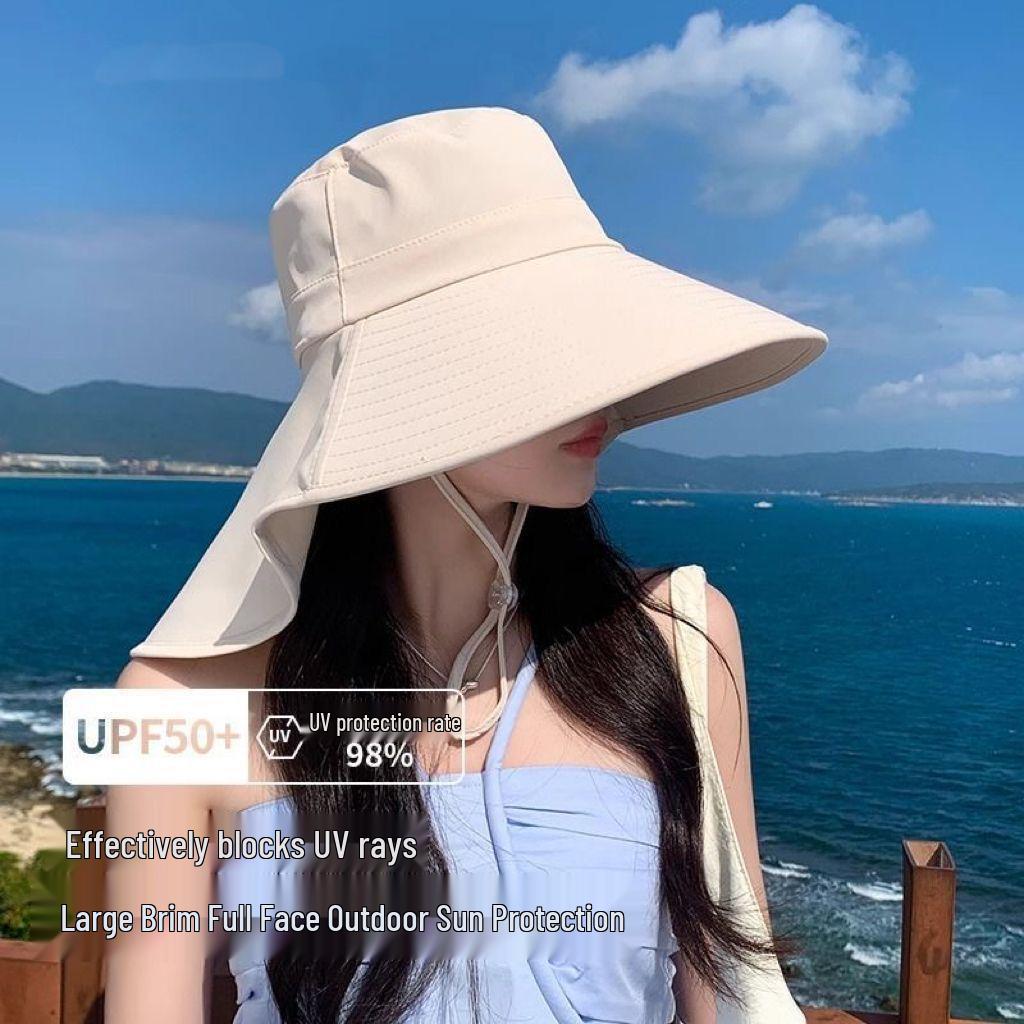 Womens' Travel Beach Shawl & Sun Hat Combo – Large Brim, Face Covering, UV Protection, New Style for Sunshade & Cycling
