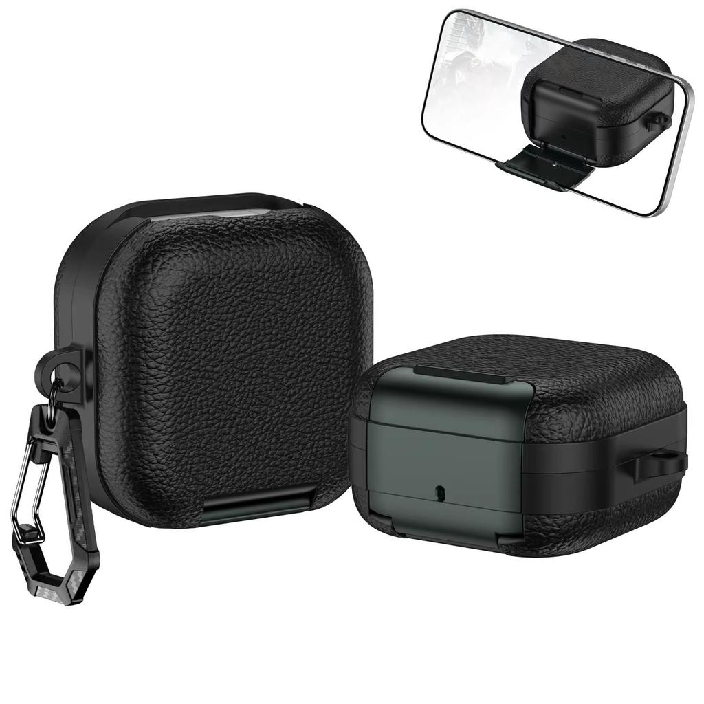 Business Leather Earphone Case With Phone Stand For Samsung Galaxy Buds 4 Pro Shockproof Full Cover Shell For Galaxy Buds 4