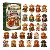 24-Tage-Countdown-Box Hochlandrind Adventskalender 2026, Weihnachten mit Acryl 2D Rinderliebhaber Geschenk Mini-Figur, Bauernhoftier Baumhänge-Dekoration für