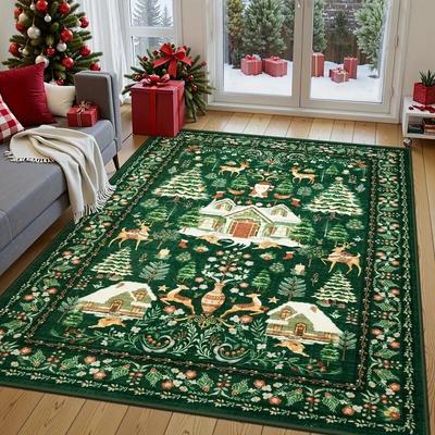 Christmas Flannel Large Area Rug - Festive All-Over Carpet for Living Room Sofa Bedroom Floor Mat Home Decor Washable Soft Xmas