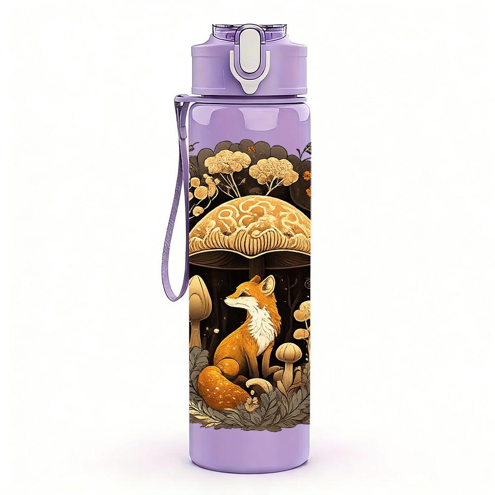 1PC Wild Mushroom Forest Art Print 750ml Color Plastic Sports Water Bottle Leakproof Flip Straw Lid Suitable for Sports Office Home Use