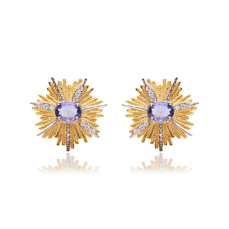 S925 Sterling Silver Colored Treasure Natural Garnet Tanzanite Topaz Earrings Female Niche Snowflake Design