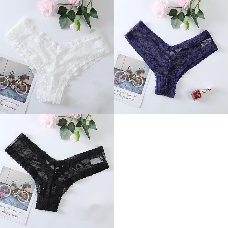 3Pcs/Lot Sexy Panties Women Lace Embroidery Underwear Low-Waist G String Hollow Out Cross Belt Thong Comfortable Female Lingerie