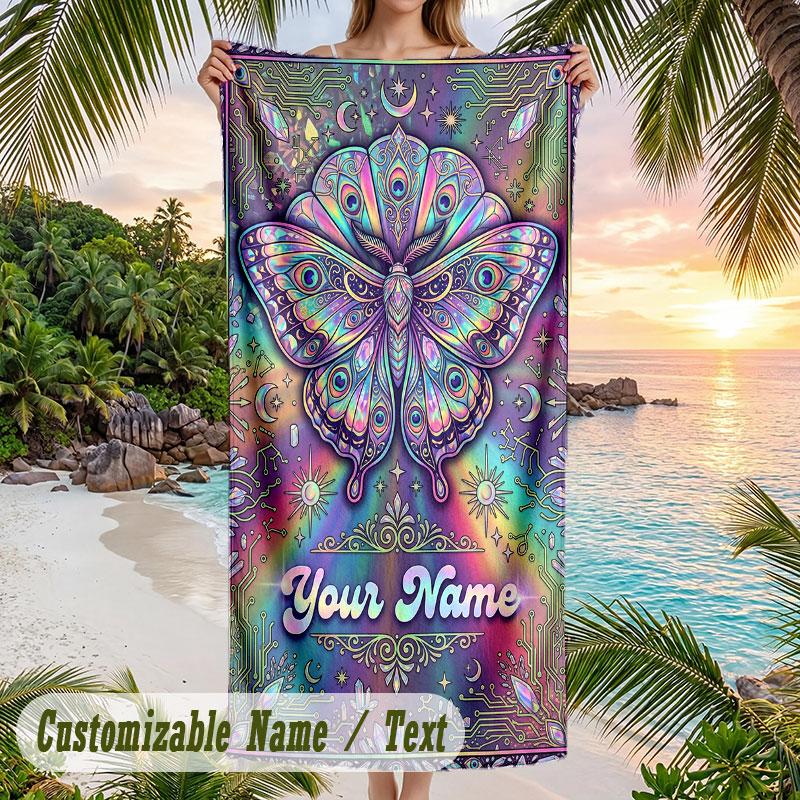 Butterfly Dreams Space Theme Quick Dry Beach Towel Custom Name Text Print Large Sand Resistant Towel Beach Vacation