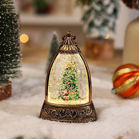 Christmas Snow Ball Lantern Bell Shape Swirling Glitter Christmas Lamp for Holiday Home Office Tabletop Decor