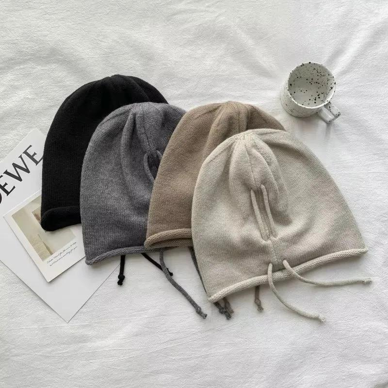 Drawstring Baggy Slouchy Beanies For Women Fashion Skullies Cap Autumn Winter Warm Pile Hat Kpop Solid Color Woolen Bonnet