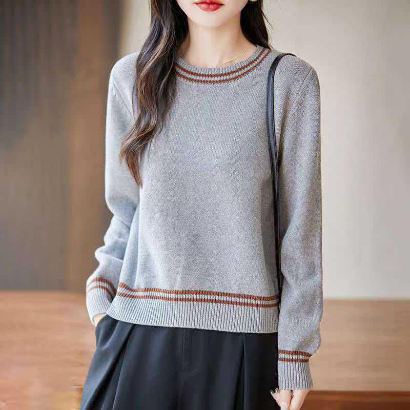 Women's Color Block Round Neck Knitwear Sweater - Slimming & Versatile Base Layer Top