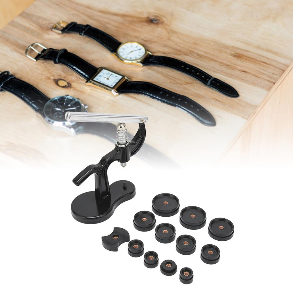 Watch Back Case Cover Press Closer Watchmaker Presser Repair Tool With 12 Dies Black