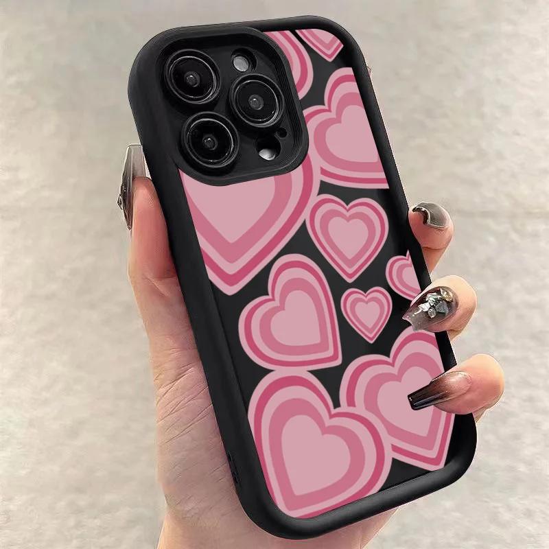 Pink Heart-Shaped Soft Silicone Phone Case for IPhone 17 16 15 14 13 12 11 Pro Max 16e X XR 7 8 Plus Shockproof Back Cover