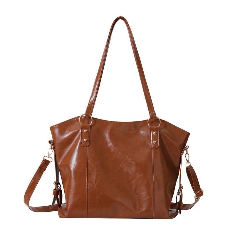 

Fashionable Pu Leather Tote Bag For Women Large Capacity Chic Shoulder Bag коричневый