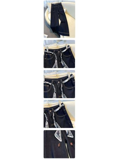 Women's Dark Blue High-Waisted Wide-Leg Micro-Flare Jeans – 2025 Autumn/Winter Collection, Slimming and Loose Fit, Casual Straight-Leg Pants.