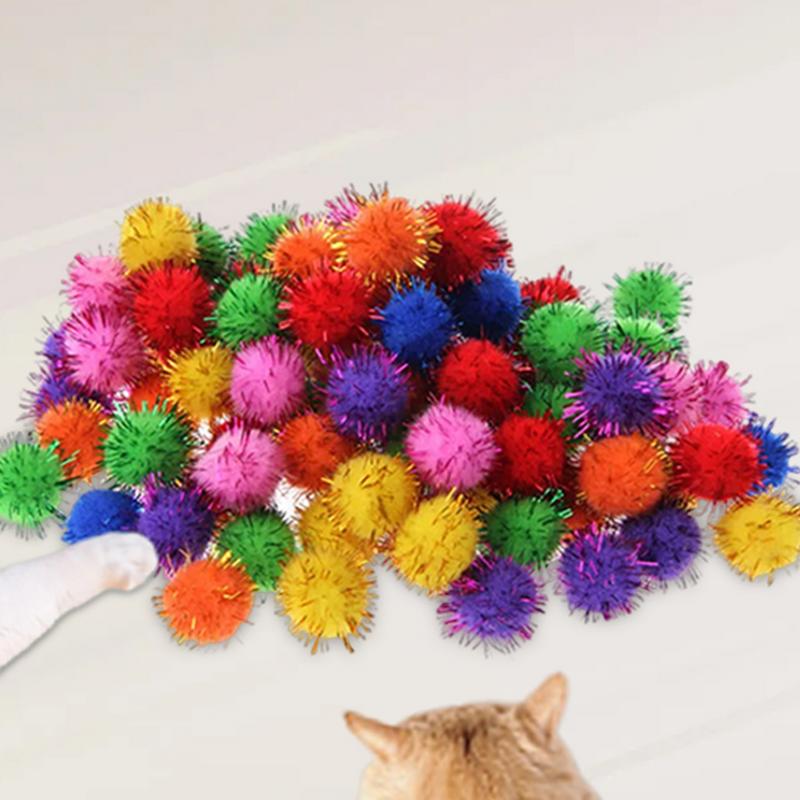 100PCS Sparkly Glitter Tinsel Pompom Balls Small Pompom Ball Cat Toys 1.5cm DIY Pompones Craft Handmade Decoration Supplies