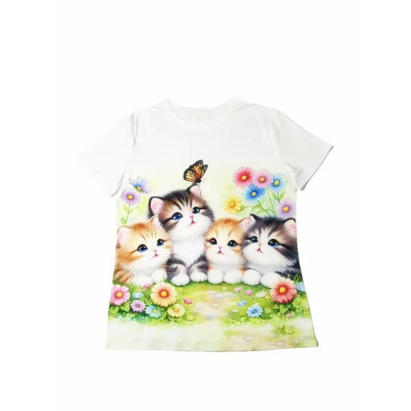 

Модная детская женская футболка с короткими рукавами и милым рисунком животных 130