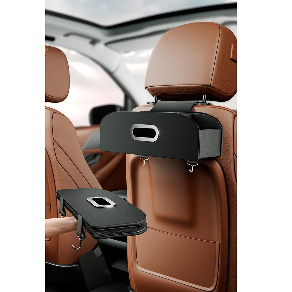 Car Seat Back Organizer With Hooks Leather Auto Backseat Hanging Cup Holder Tissue Box Holder Back Seat Headrest Storage Box