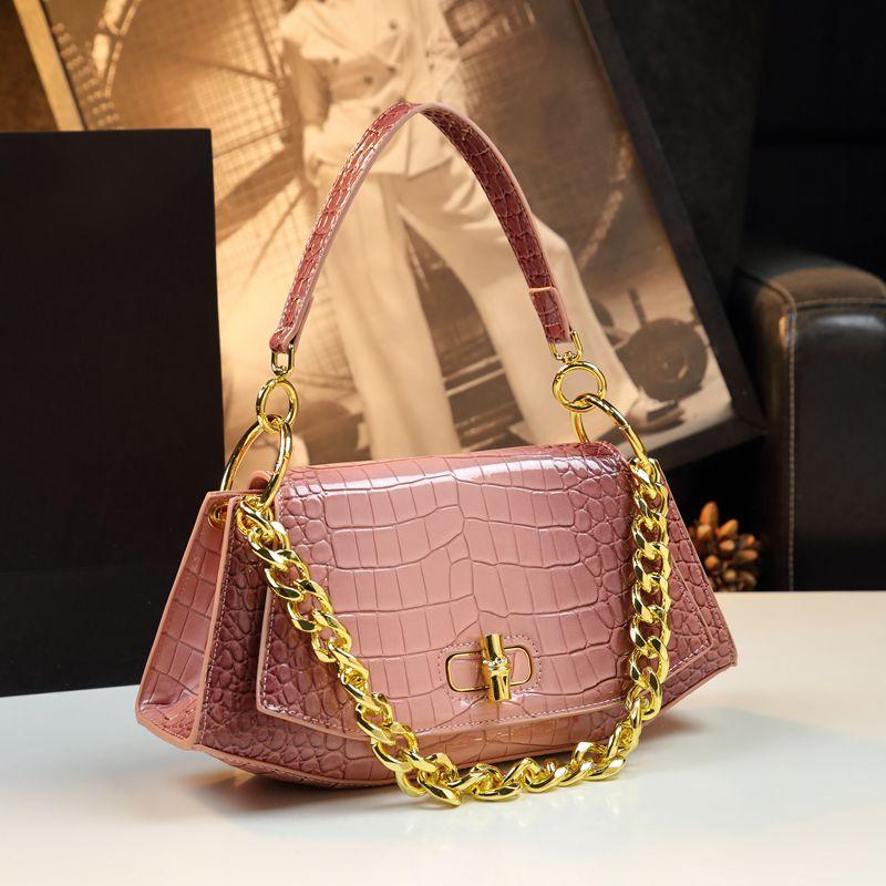 Женские сумки 2024 Новые с принтом под камень Оригинальный дизайн Легкая роскошь Сумка под мышкой Женские кожаные сумки через плечо розовый