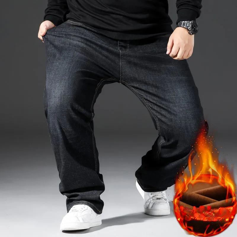 Autumn Winter Plus Velvet Thick Jeans Men's Loose Straight Plus Fat Plus Size Fat Fat Casual Stretch Trousers