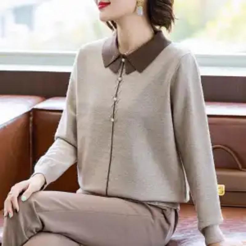 Button Long-sleeved Pullover Lapel Casual Elegant Fashionable Stylish Knitted Top