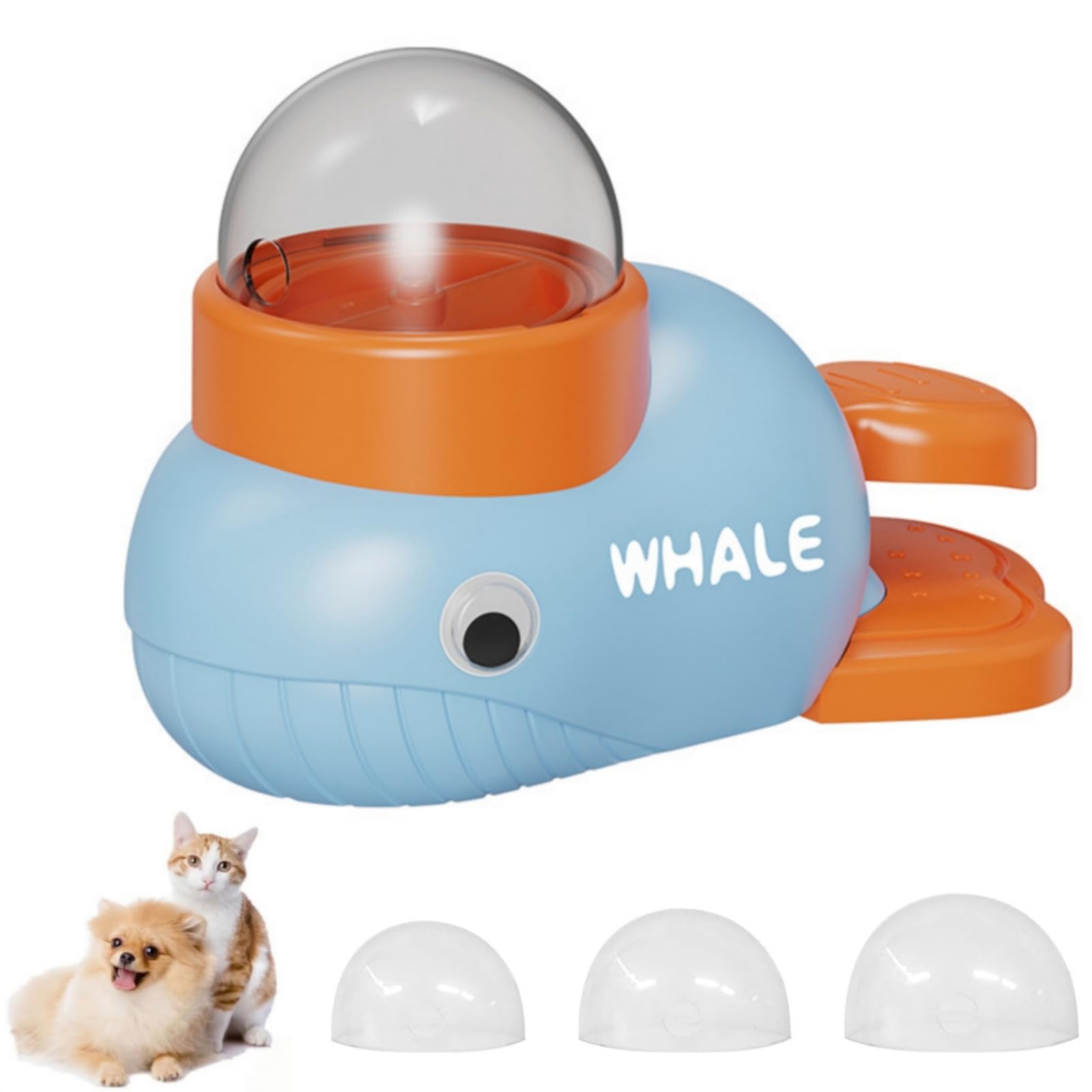 

Educational Toy Dog Treats Toy Automatic Feeder Pet Play on Your Own Fun Home Alone Feeder Feeder with 3 Lids 2-in-1 (Blue Whale)