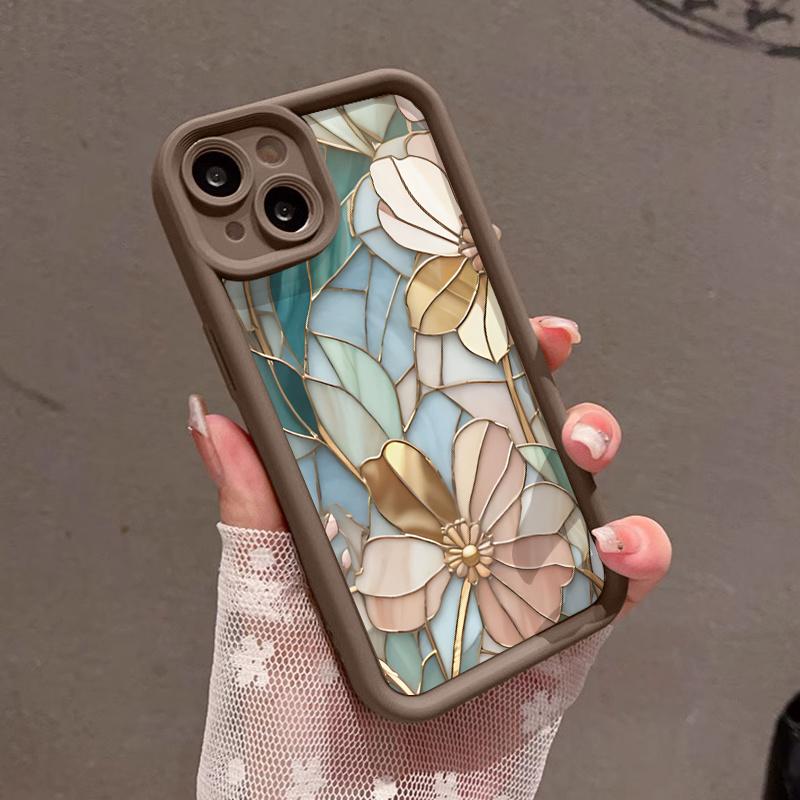Emaliowane etui na telefon z kwiatowym wzorem 2D pasujące do iPhone 17 16 15 14 13 12 11 Pro/Max/Plus, odporne na upadki i wstrząsy, tylna osłona