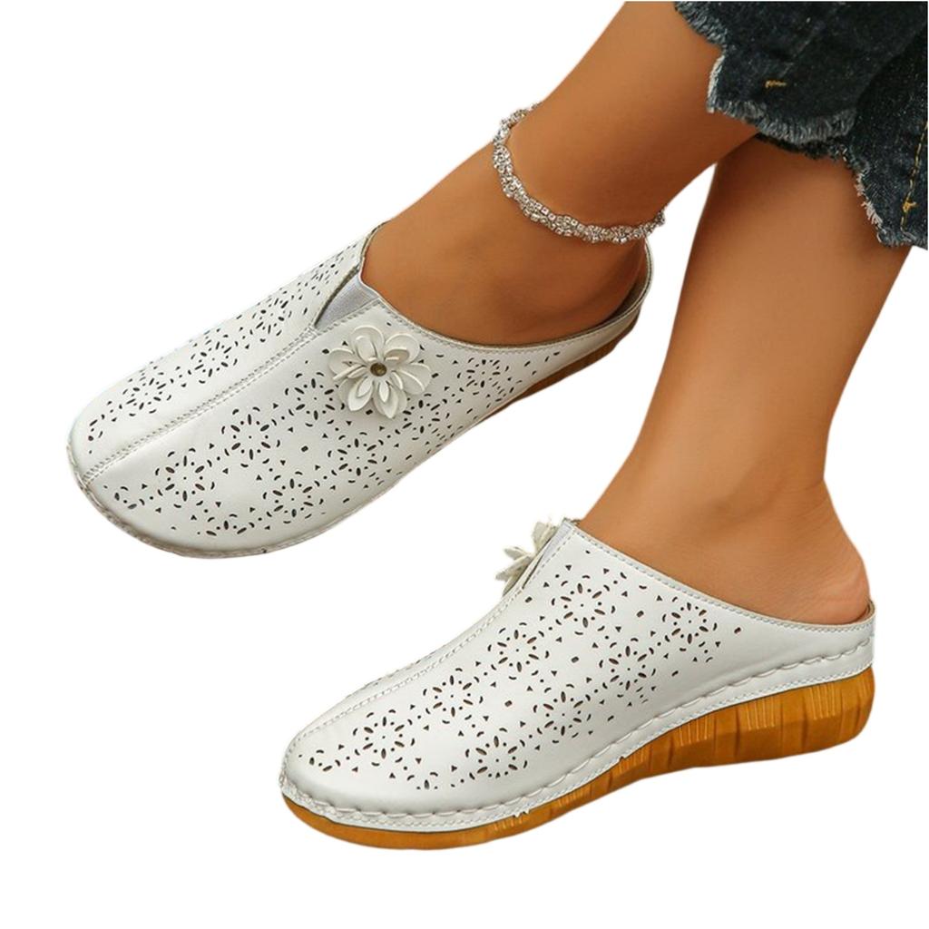 Women's Casual Slip On Wedge Sandals Summer Open Back Clogs Lightweight Breathable Cutout Design Comfortable Footwear
