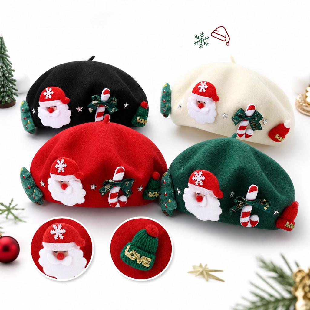 Women's Christmas Warm Beret with, Stylish Versatile Painter Hat