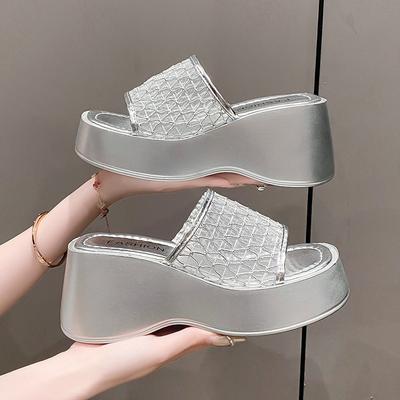 2025 Sommer Hollow Out Mesh Keilsandalen Damen Peep Toe Klobige Plateau Pantoletten Frau Rutschfest Dicke Sohle Outdoor Slides